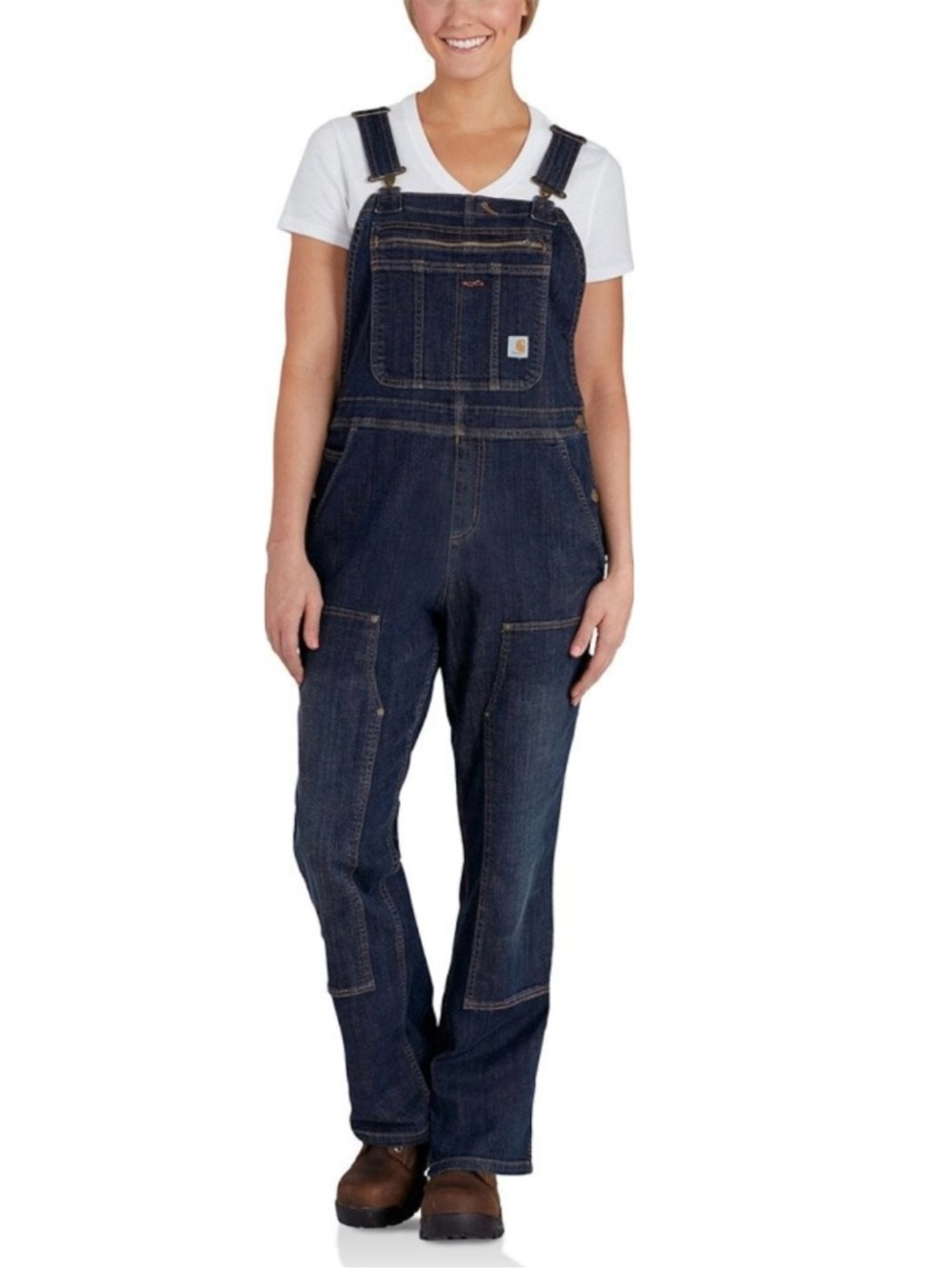 Women's Carhartt Brewster Double Front Biberalls Dark Wash Denim XLS